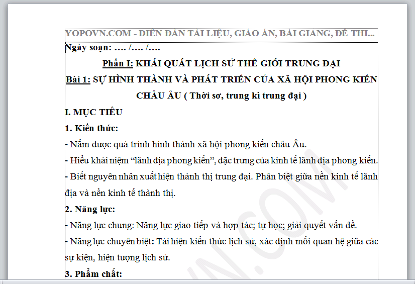 Giáo Án Lịch Sử 7 Học Kì 1 Mới Nhất - Lịch Sử Lớp 7 - Yopo.Vn - Diễn Đàn  Tài Liệu - Giáo Án