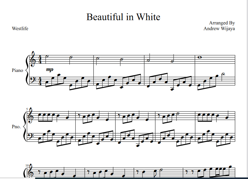 Sheet piano beautiful in white pdf