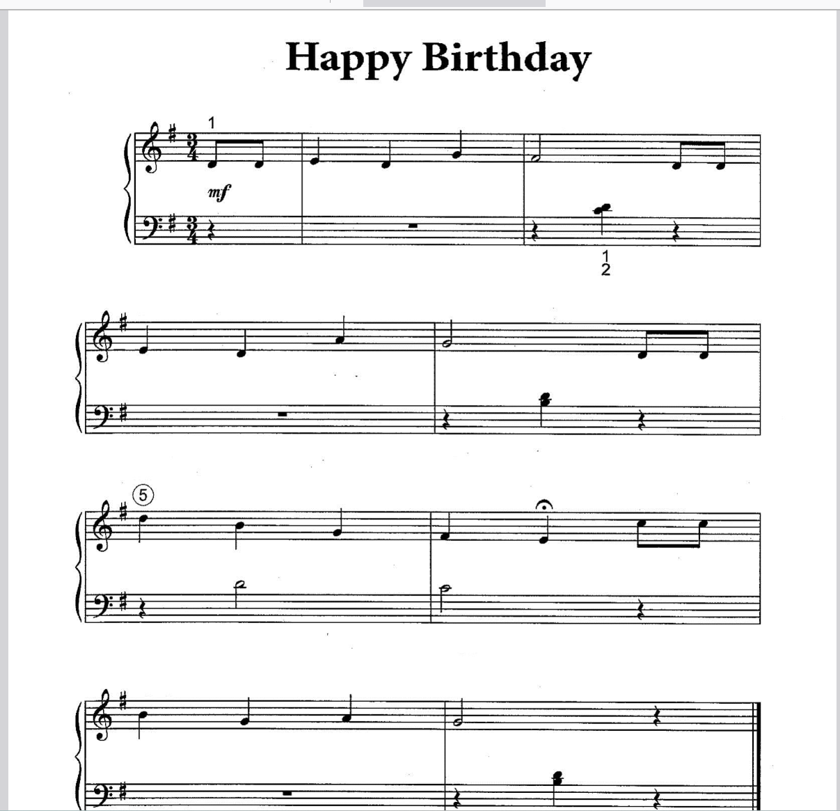Sheet piano happy birthday to you