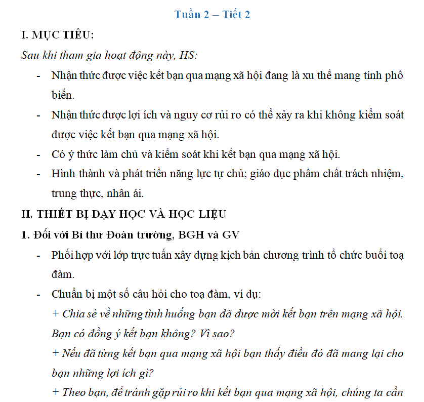 Giáo án hoạt động trải nghiệm 11 Sách kết nối tri thức - Phần 1