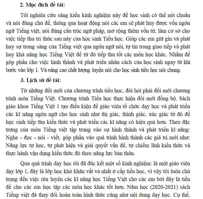 SKKN Biện pháp rèn kĩ năng nói cho học sinh lớp 1 khi học môn Tiếng Việt