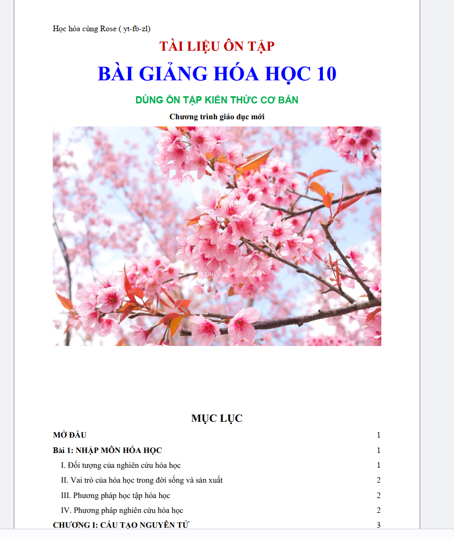 LÝ THUYẾT HÓA 10 CẢ NĂM - TÀI LIỆU ÔN TẬP BÀI GIẢNG HÓA 10 CHƯƠNG TRÌNH MỚI PDF