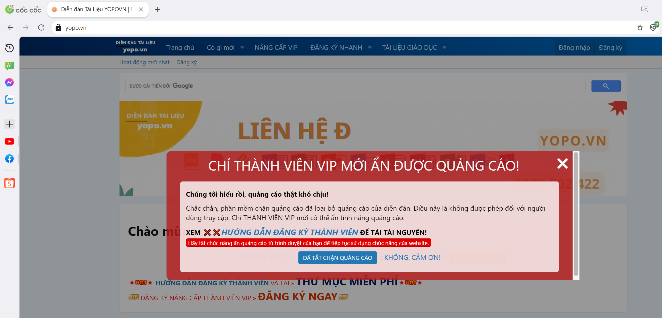 V/v: khách và thành viên thường không thể "ẨN" quảng cáo của diễn đàn yopo.vn