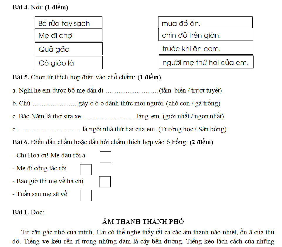 Phiếu ôn tập cuối học kì 2 môn Tiếng Việt lớp 1 Năm 2023