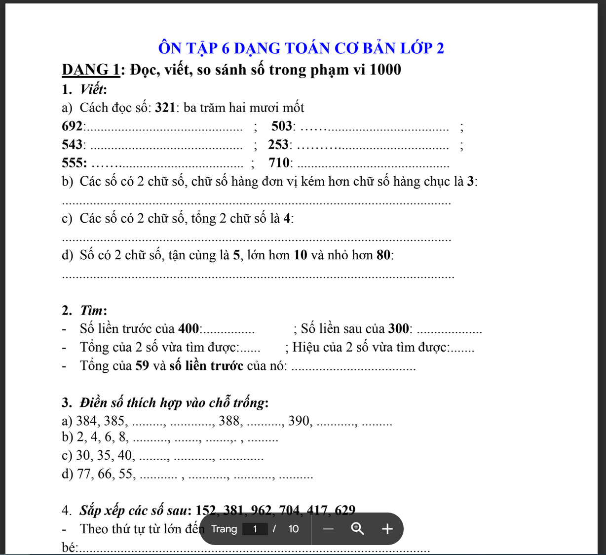 TÀI LIỆU ÔN TẬP 6 DẠNG TOÁN CƠ BẢN LỚP 2 PDF LINK DRIVE