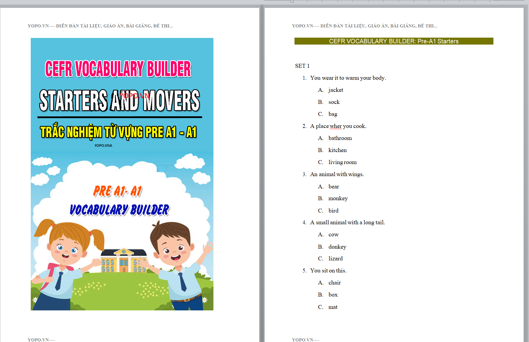 Trắc nghiệm từ vựng tiếng anh LỚP 5 (CEFR VOCABULARY BUILDER starters and movers )