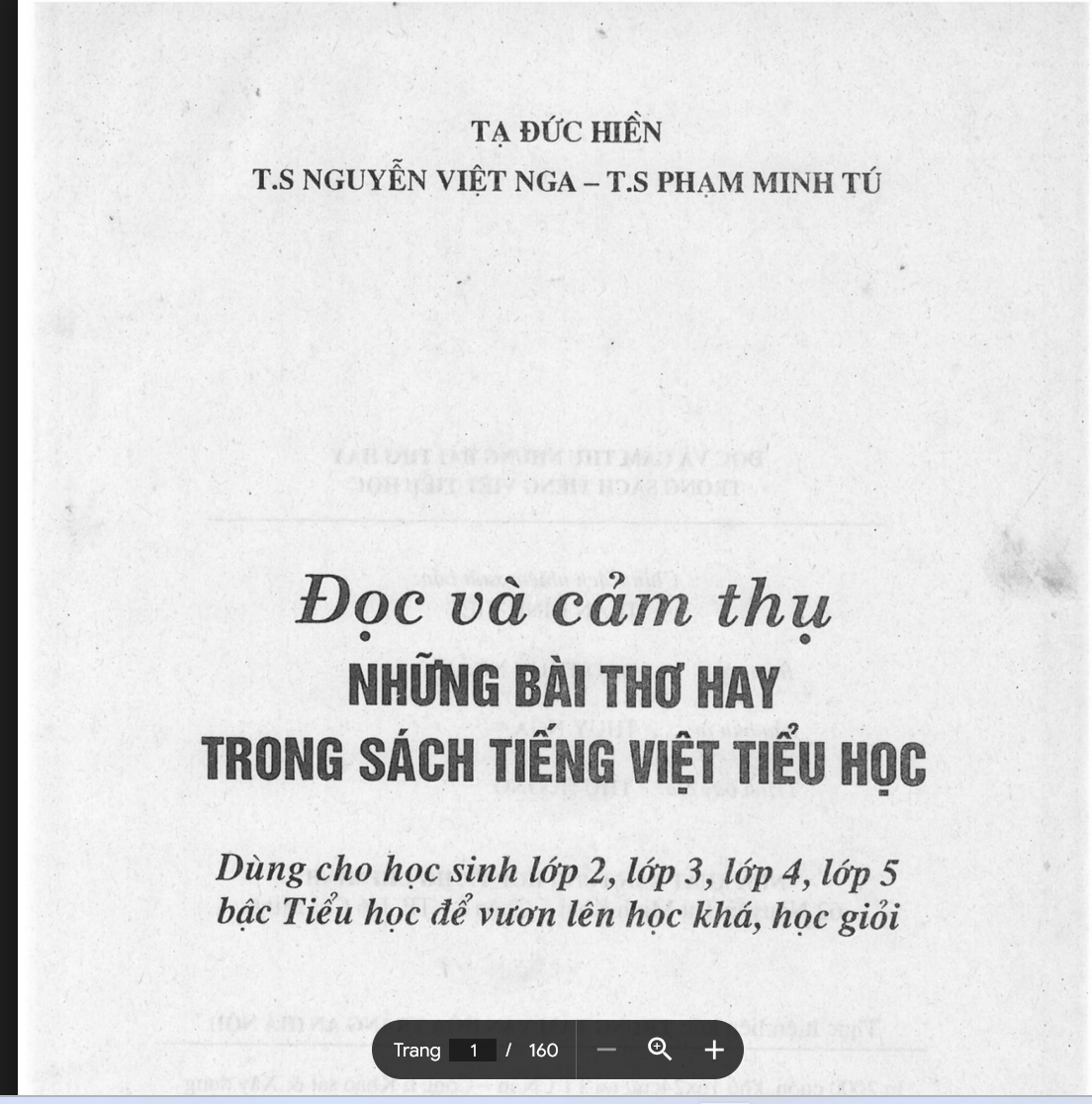 SÁCH ĐỌC VÀ CẢM THỤ NHỮNG BÀI THƠ HAY TRONG SÁCH TIẾNG VIỆT TIỂU HỌC 2007 PDF LINK DRIVE