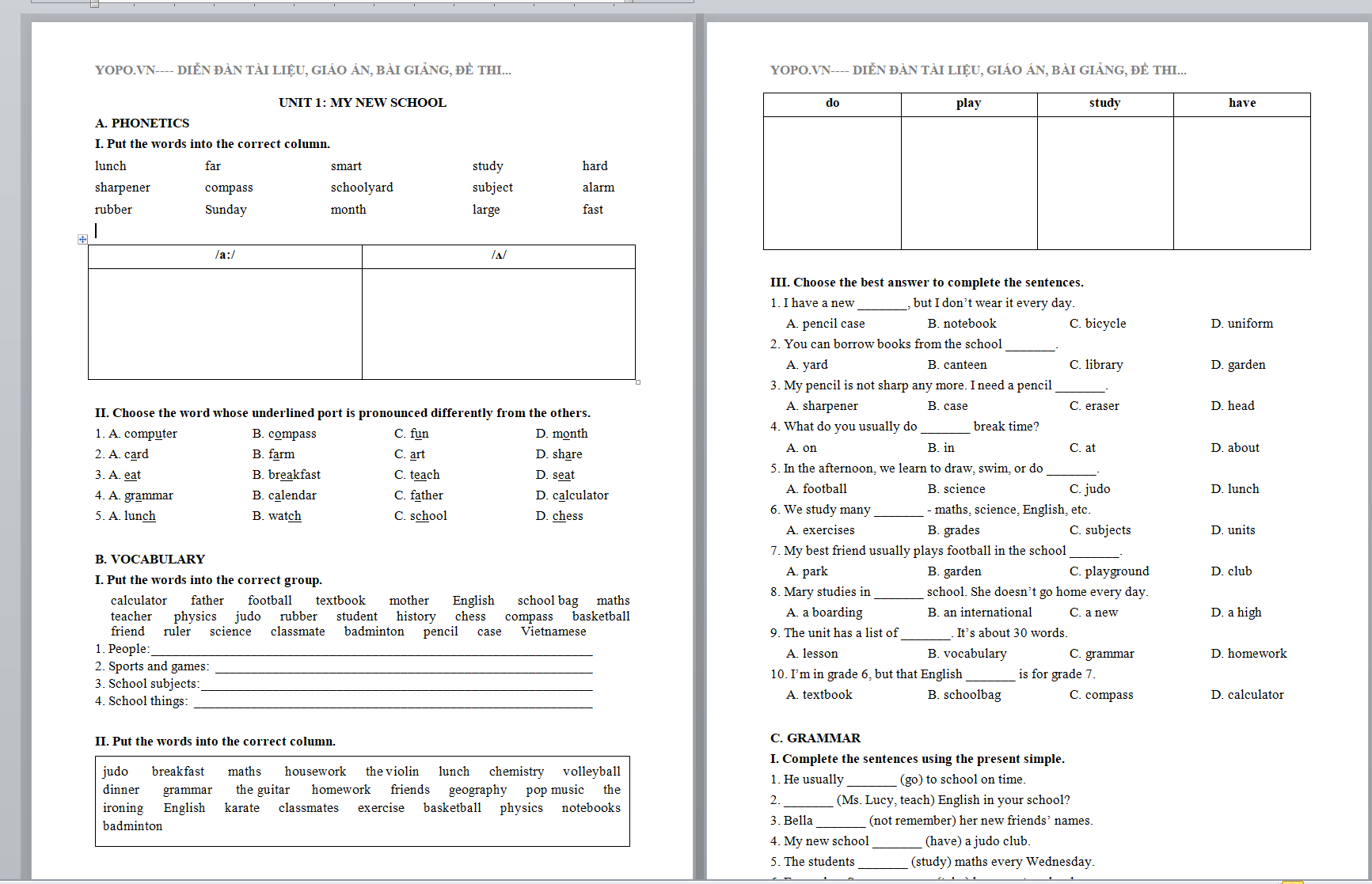 BỘ Ngữ pháp và bài tập thực hành tiếng anh 6 MAI LAN HƯƠNG FILE WORD CÓ KEY