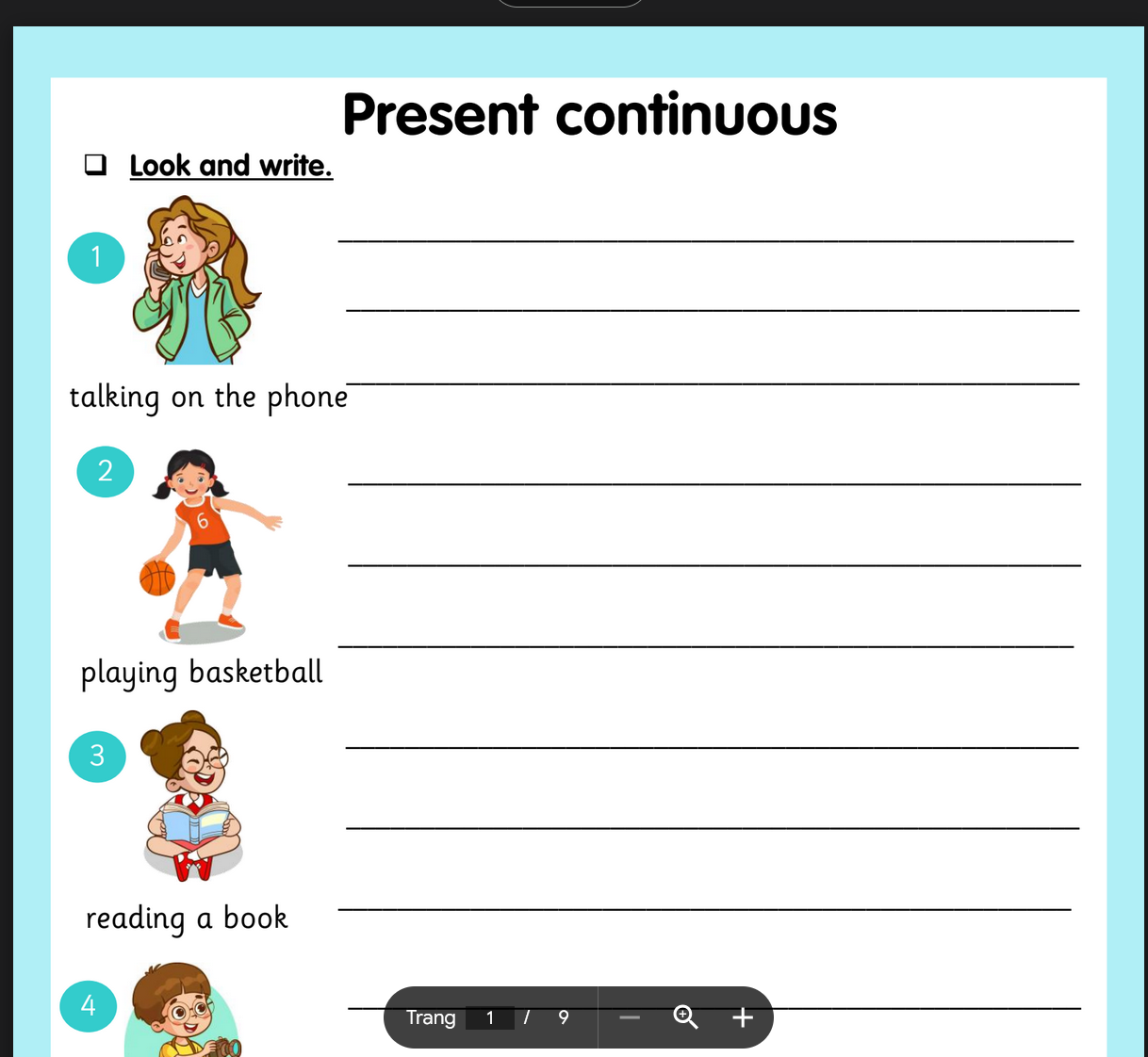 TÀI LIỆU Present continuous worksheets: bảng tập liên tục cho các bé LINK DRIVE