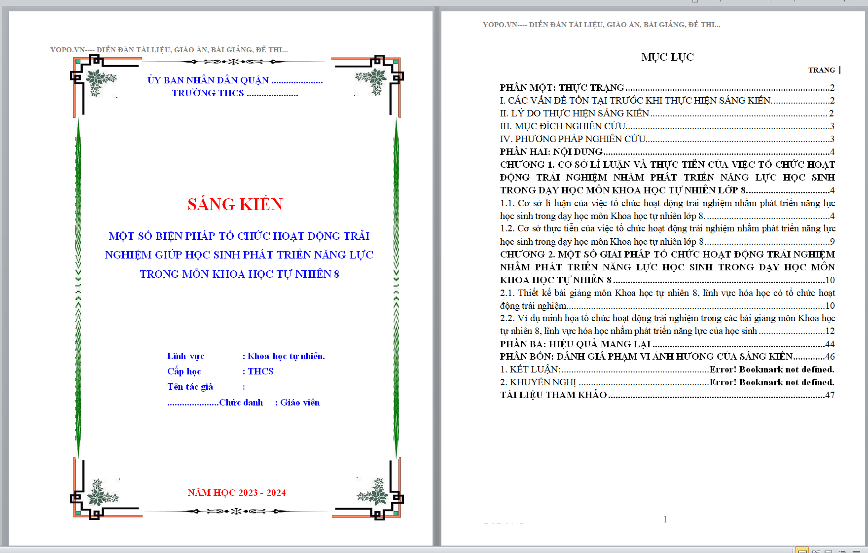 MỘT SỐ BIỆN PHÁP TỔ CHỨC HOẠT ĐỘNG TRẢI NGHIỆM GIÚP HỌC SINH PHÁT TRIỂN NĂNG LỰC TRONG MÔN KHOA HỌC TỰ NHIÊN 8 THEO CHƯƠNG TRÌNH GDPT 2018