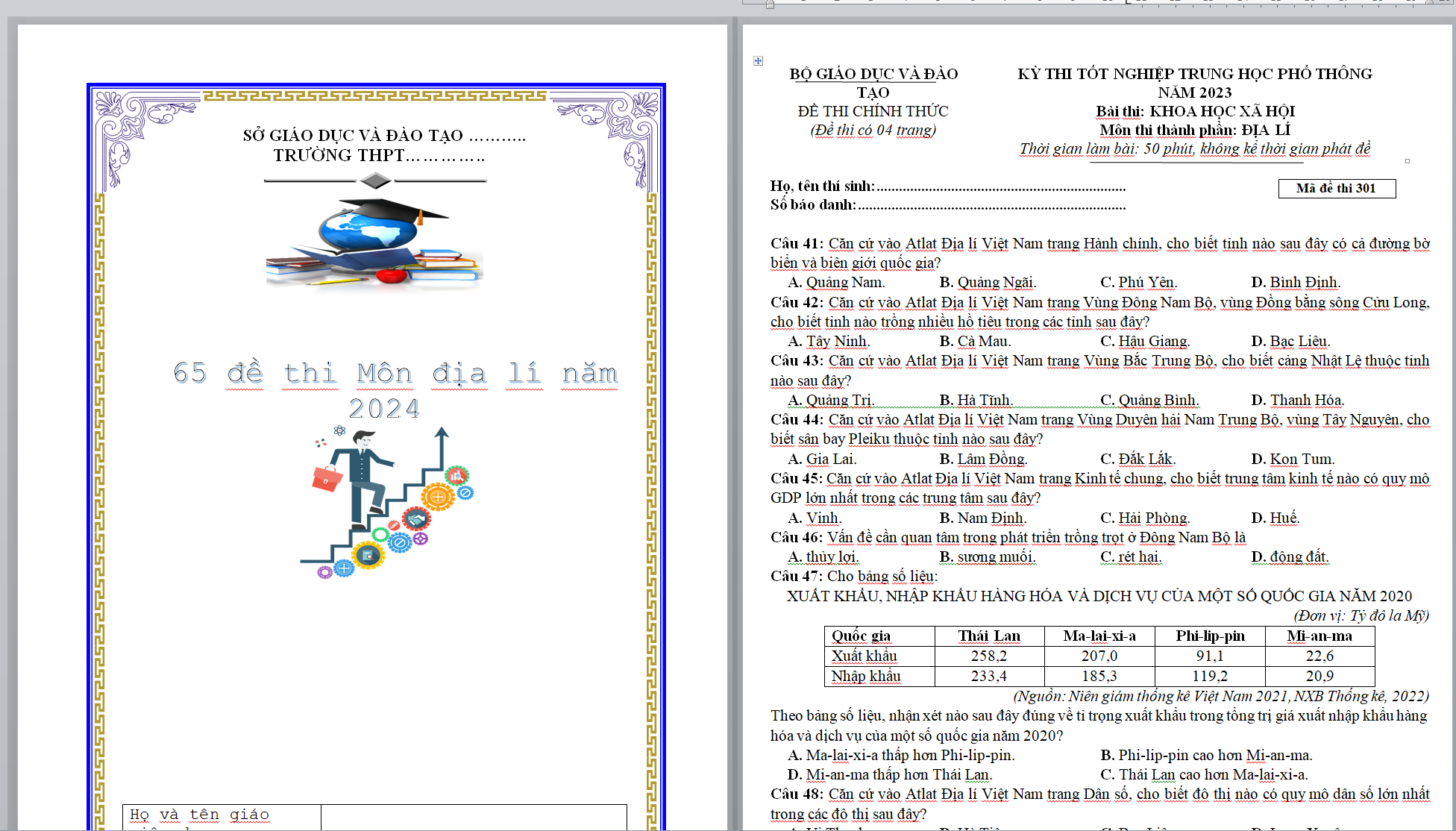 TUYỂN TẬP 65+ Đề thi tốt nghiệp thpt năm 2024 môn địa lý CÓ ĐÁP ÁN CHI TIẾT FILE WORD