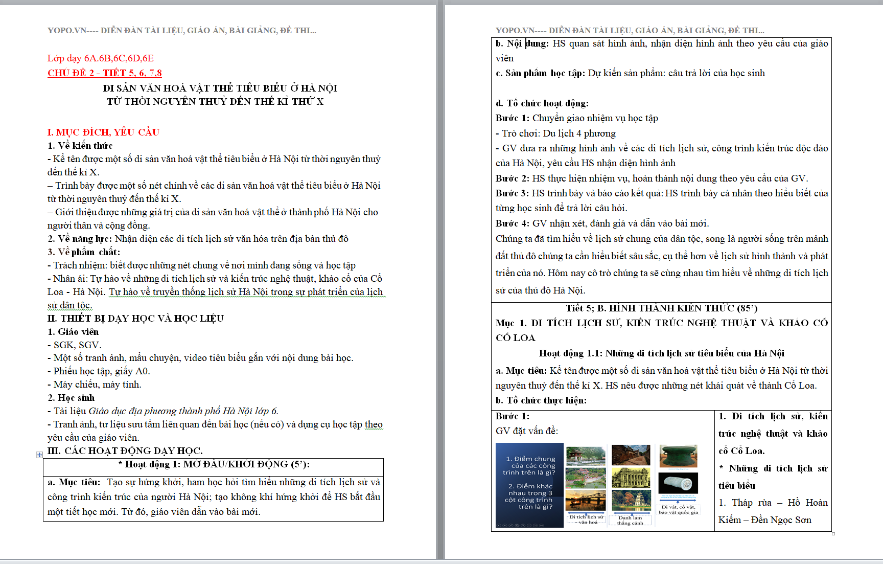 WORD CHỦ ĐỀ 2 - MÔN GDDP LỚP 6 HÀ NỘI TIẾT 5, 6, 7,8 DI SẢN VĂN HOÁ VẬT THỂ TIÊU BIỂU Ở HÀ NỘI TỪ THỜI NGUYÊN THUỶ ĐẾN THẾ KỈ THỨ X