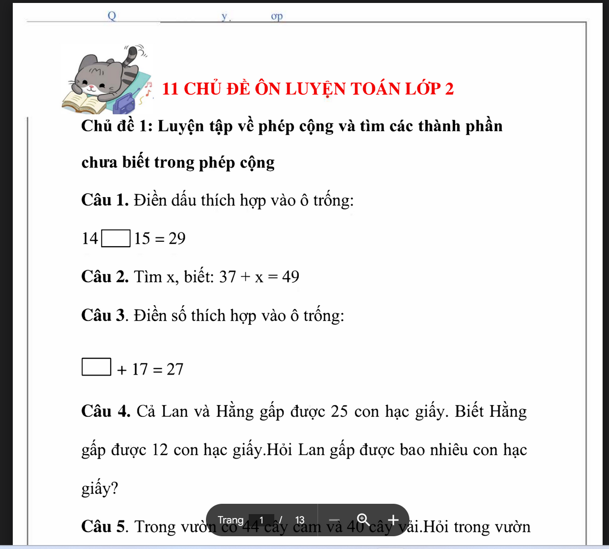 11 Chủ đề toán lớp 2, các đề ôn luyện toán lớp 2 LINK DRIVE