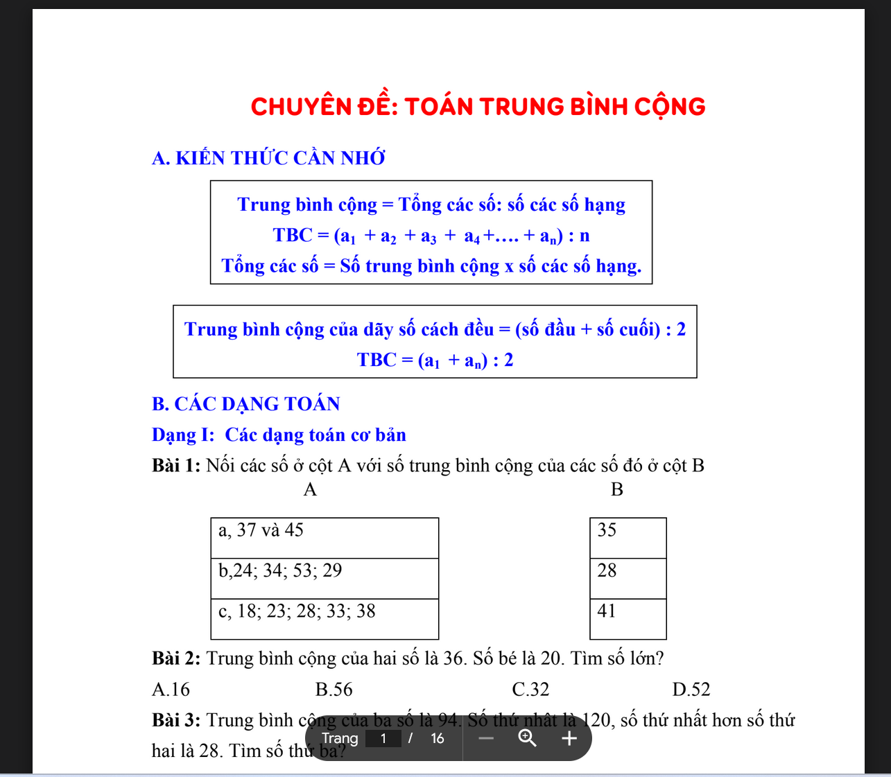 Chuyên đề về toán trung bình cộng lớp 4 LINK DRIVE