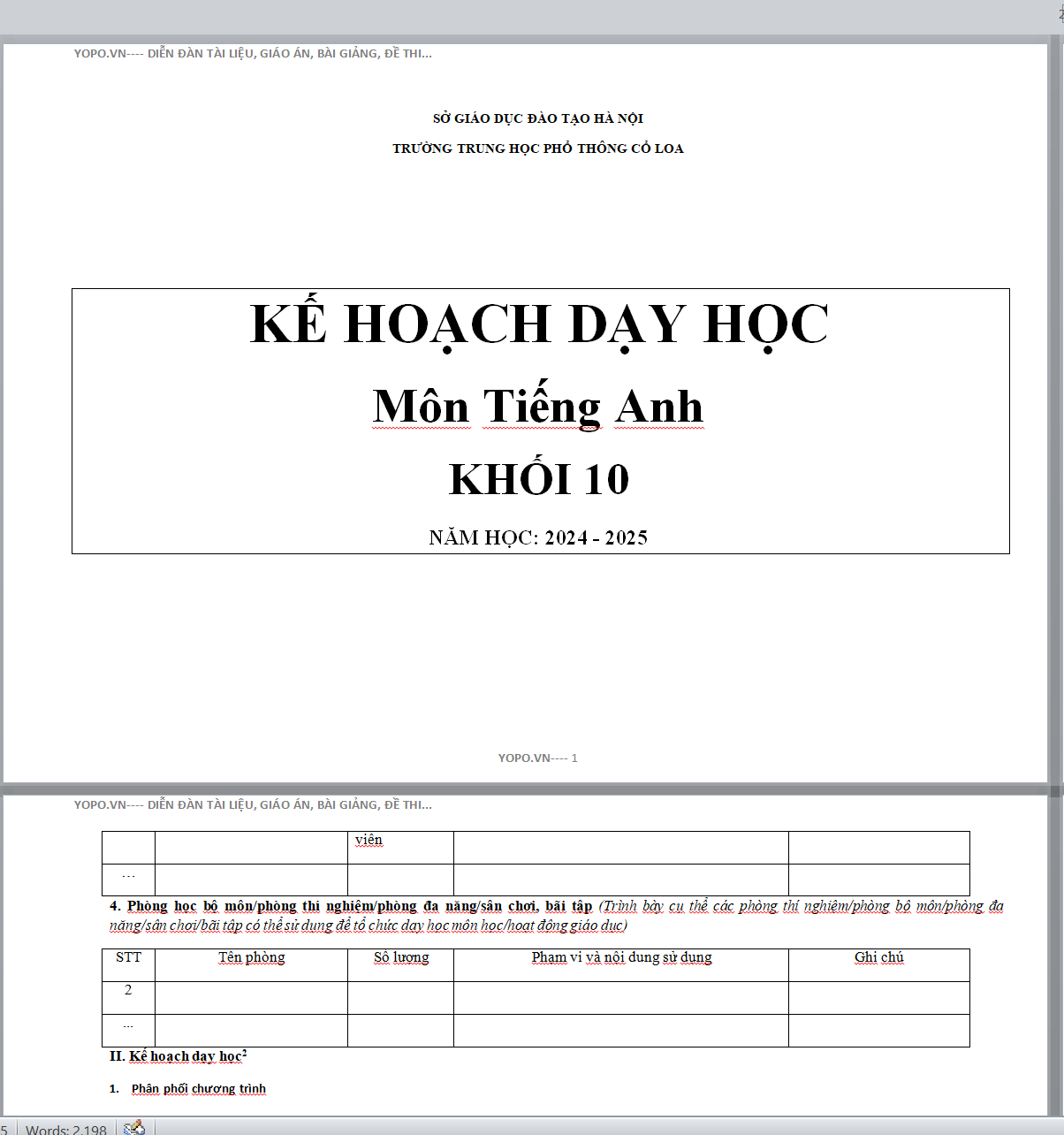 Kế hoạch dạy học môn tiếng anh lớp 10 global success NĂM 2024-2025