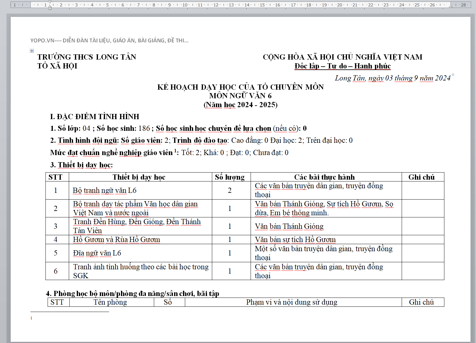 PHỤ LỤC 1,2,3 KẾ HOẠCH DẠY HỌC CỦA TỔ CHUYÊN MÔN MÔN NGỮ VĂN 6 (Năm học 2024 - 2025)
