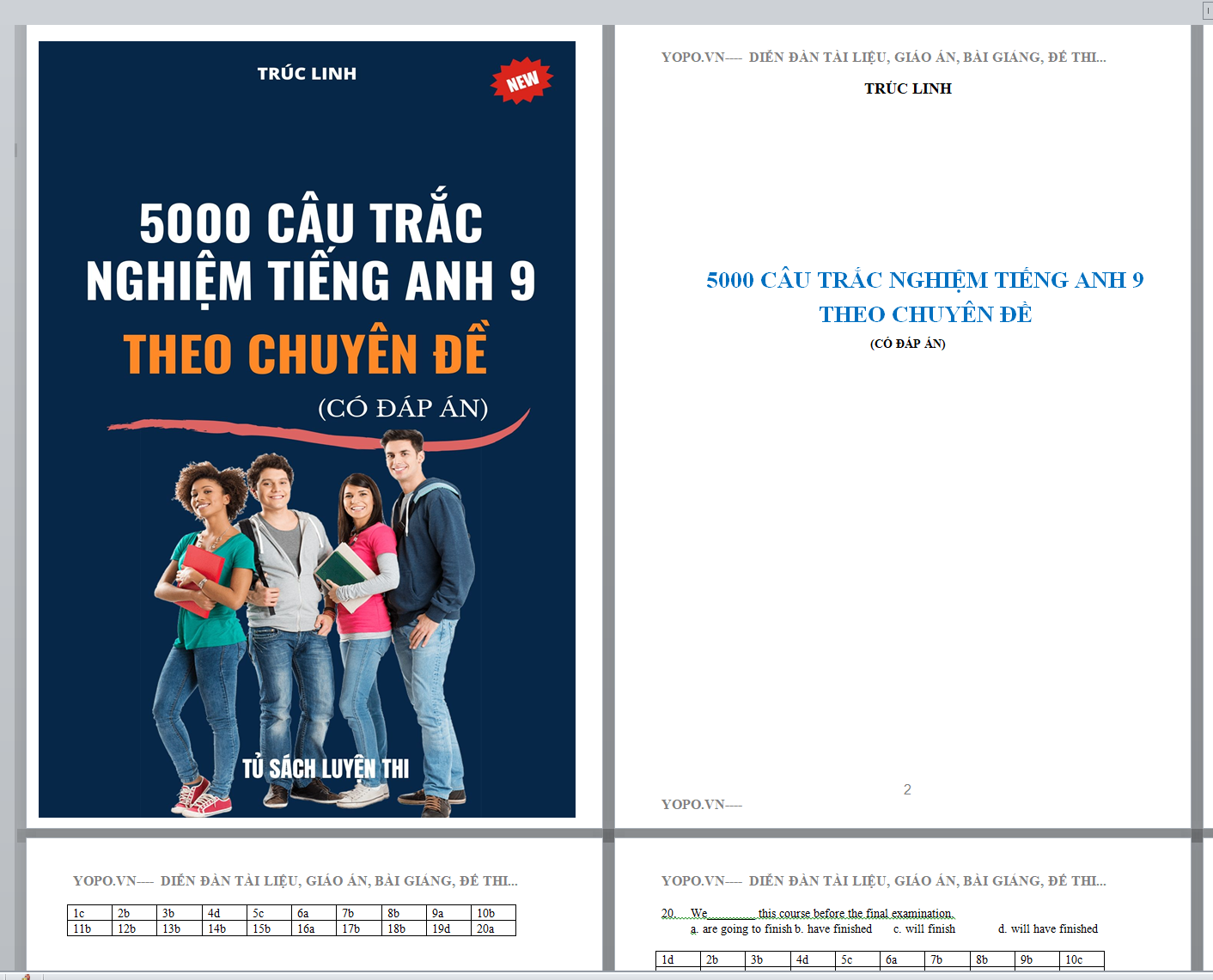 TÀI LIỆU 5000 bộ câu hỏi trắc nghiệm tiếng anh lớp 9 CÓ ĐÁP ÁN TRÚC LINH - VĨNH BÁ FILE WORD