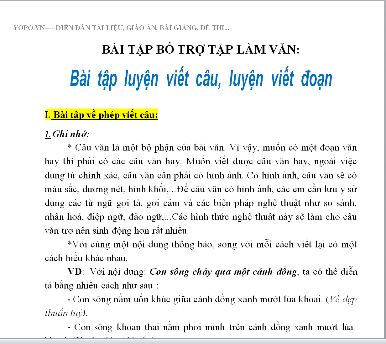 TÀI LIỆU Bồi dưỡng văn tiếng việt lớp 5: :Bài tập luyện viết câu, luyện viết đoạn LINK DRIVE