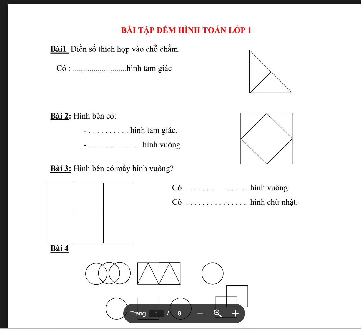BỘ Bài tập đếm hình lớp 1 có đáp án PDF LINK DRIVE