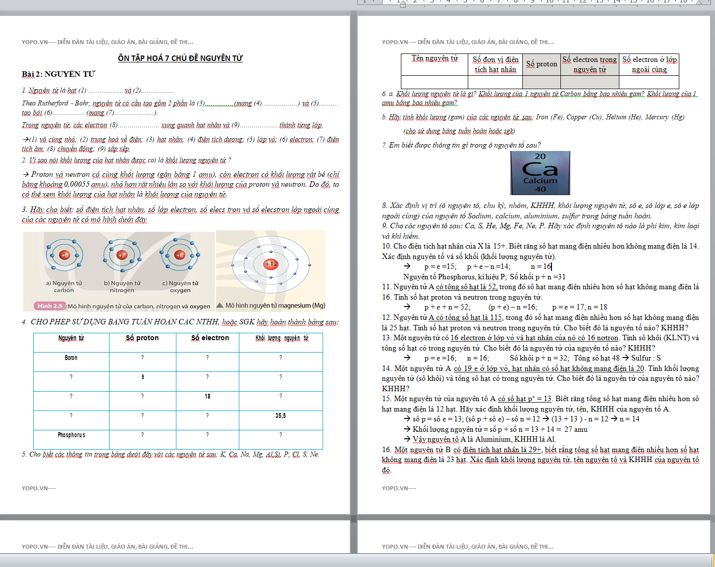 TÀI LIỆU ÔN TẬP HOÁ 7 CHỦ ĐỀ NGUYÊN TỬ NĂM 2024-2025