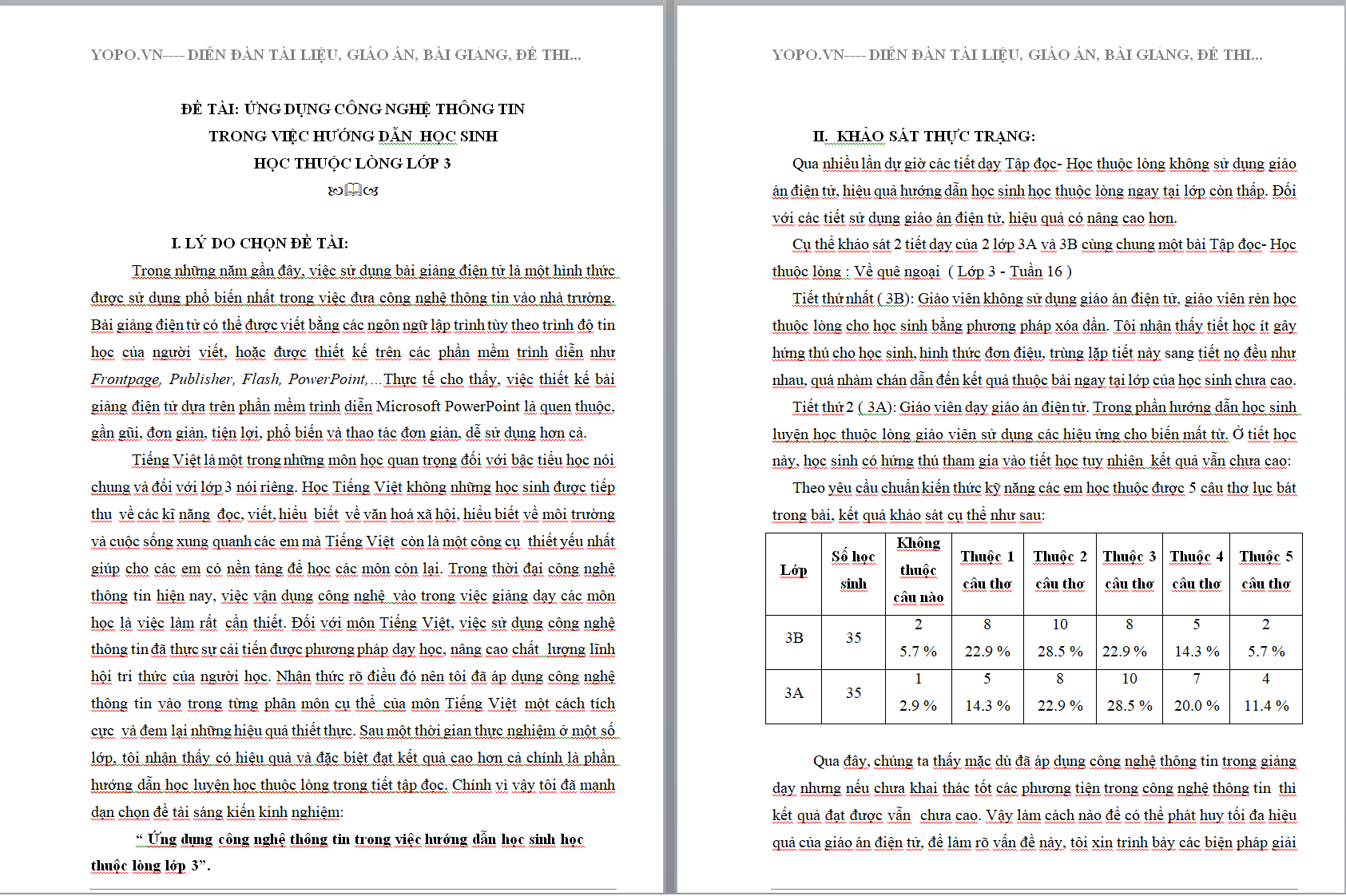 WORD ỨNG DỤNG CÔNG NGHỆ THÔNG TIN TRONG VIỆC HƯỚNG DẪN HỌC SINH HỌC THUỘC LÒNG LỚP 3