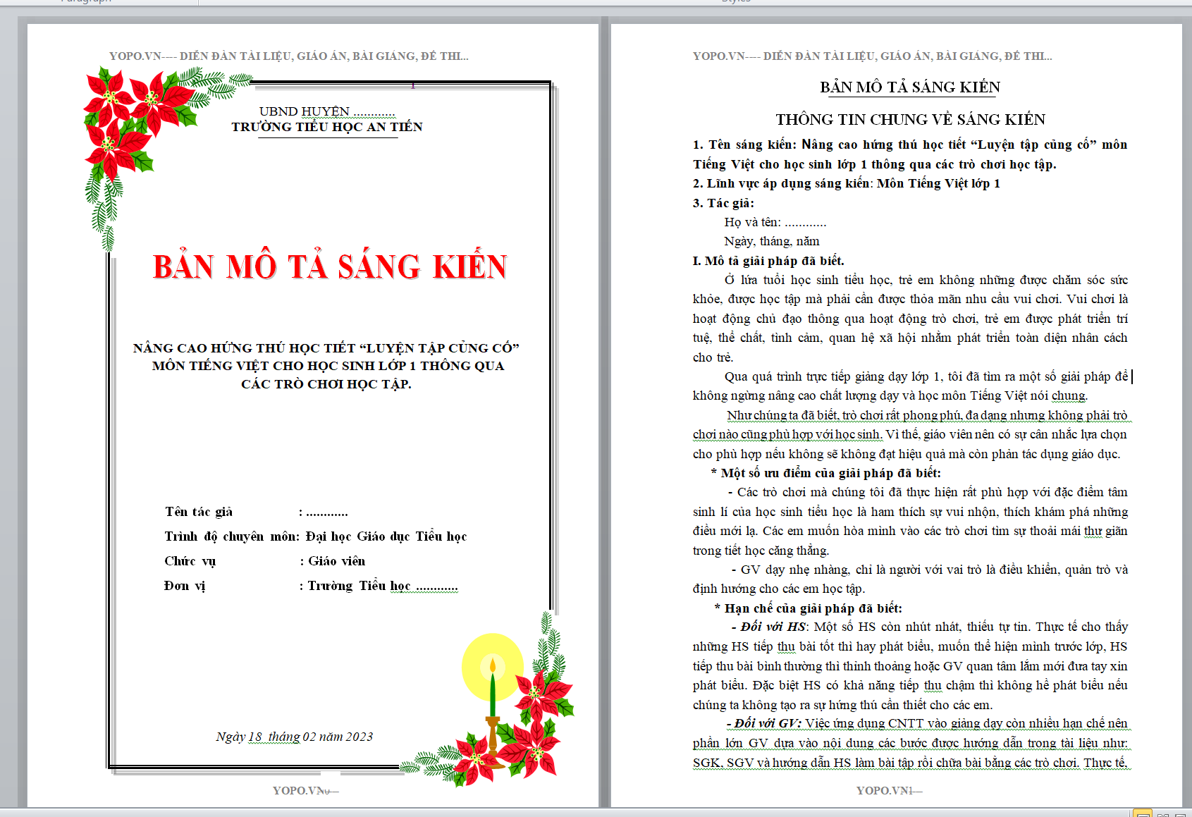 Sáng kiến kinh nghiệm Nâng cao hứng thú học tiết “Luyện tập củng cố” môn Tiếng Việt cho học sinh lớp 1 thông qua các trò chơi học tập năm 2023-2024