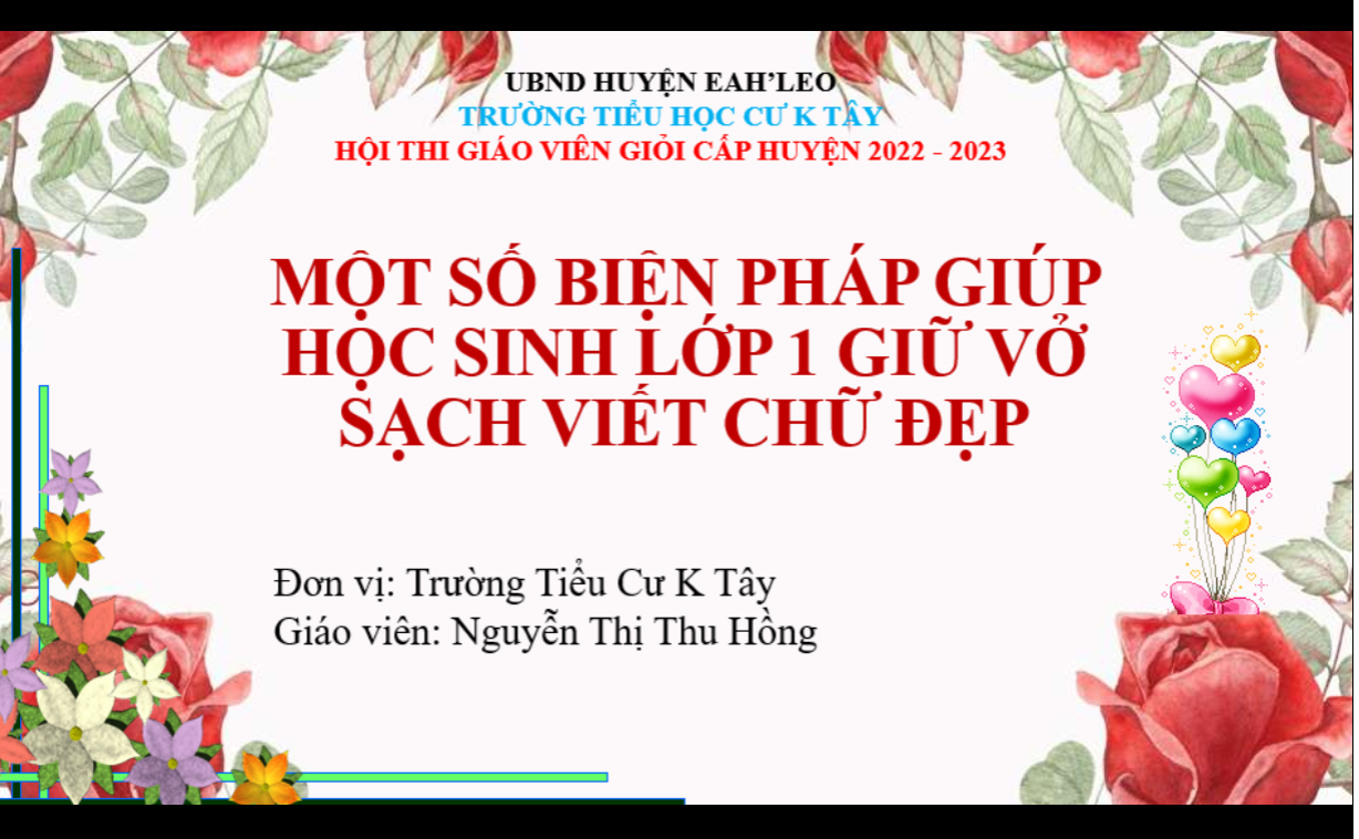 POWEROINT Một số biện pháp giúp học sinh lớp 1 giữ vở sạch viết chữ đẹp