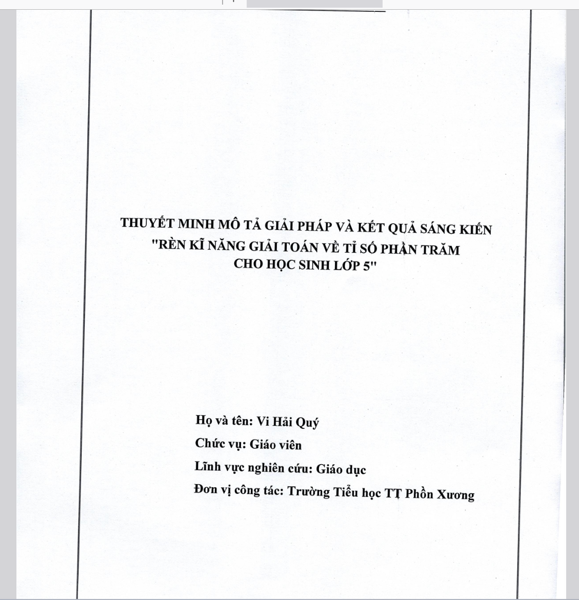 SCAN FILE SÁNG KIẾN KINH NGHIỆM RÈN KỸ NĂNG GIẢI TOÁN VỀ TỈ SỐ PHẦN TRĂM CHO HỌC SINH LỚP 5 NĂM 2023-2024 * KHÔNG CÓ TRÊN MẠNG