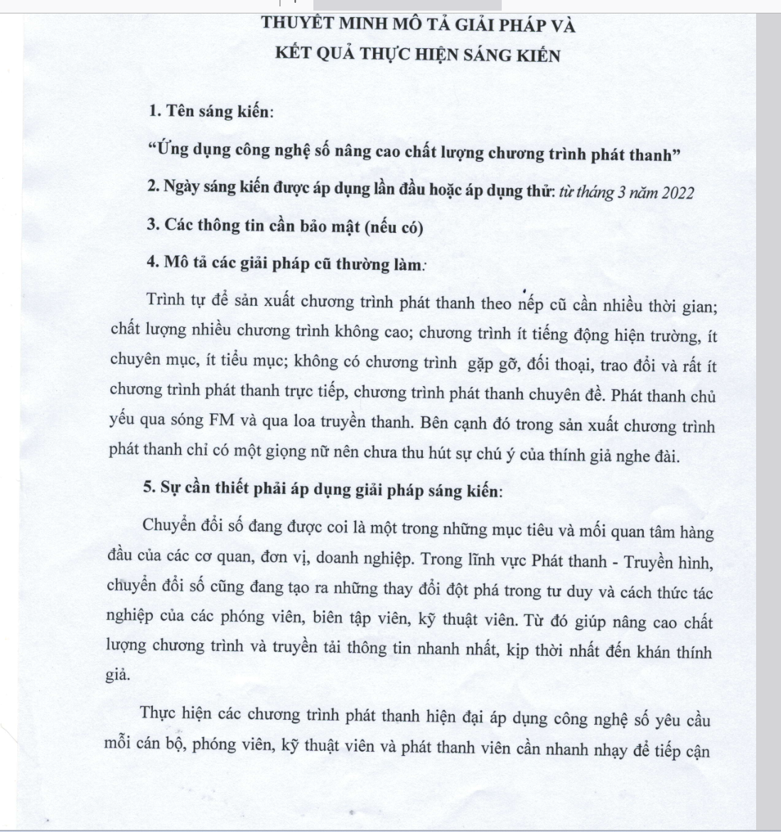 SÁNG KIẾN KINH NGHIỆM ỨNG DỤNG CÔNG NGHỆ SỐ NÂNG CAO CHẤT LƯỢNG CHƯƠNG TRÌNH PHÁT THANH CỦA TRUNG TÂM VĂN HÓA, THÔNG TIN VÀ THỂ THAO CỦA HUYỆN