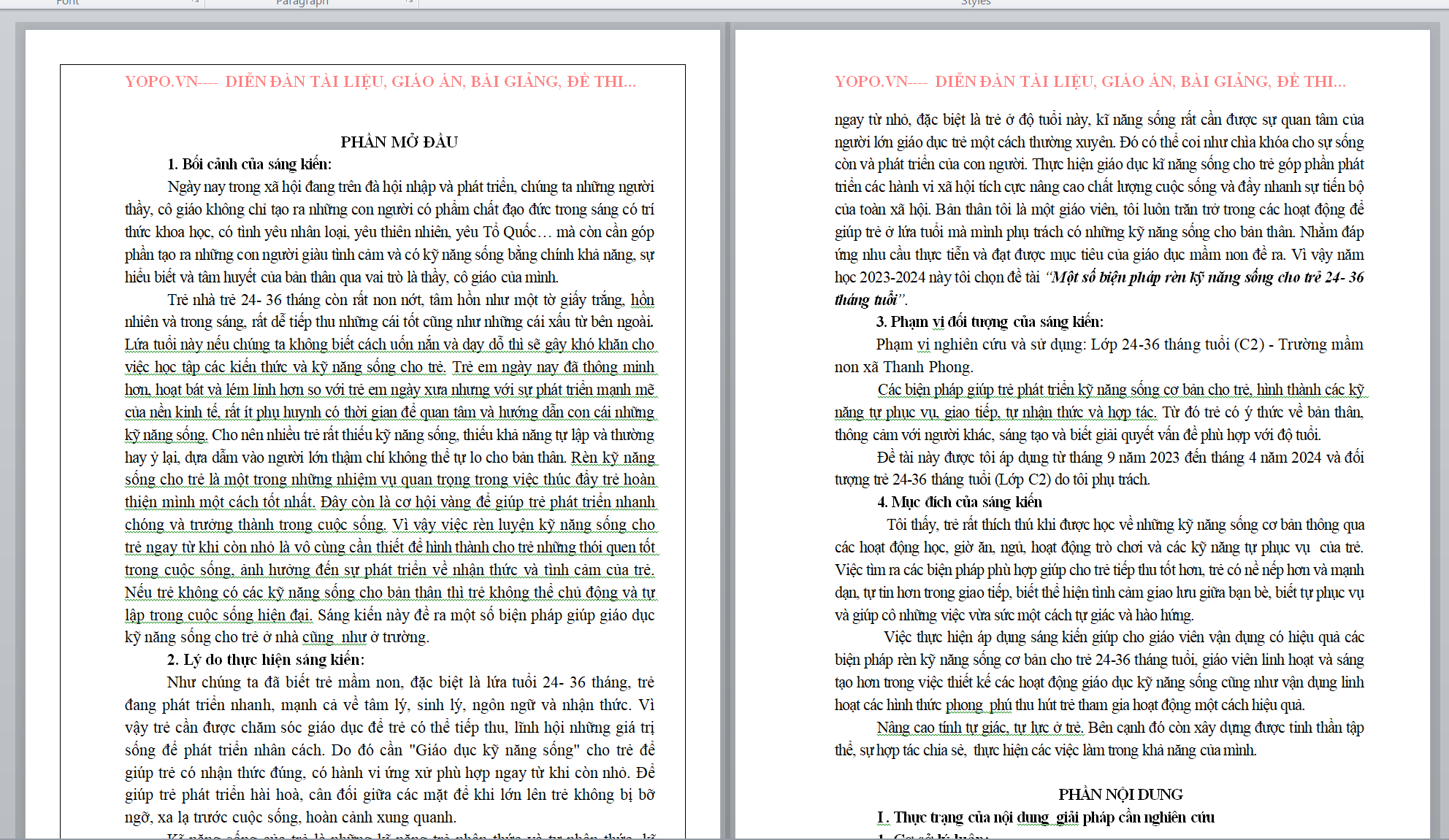 WORD SÁNG KIẾN KINH NGHIỆM Một số biện pháp rèn kỹ năng sống cho trẻ 24- 36 tháng tuổi NĂM 2023-2024