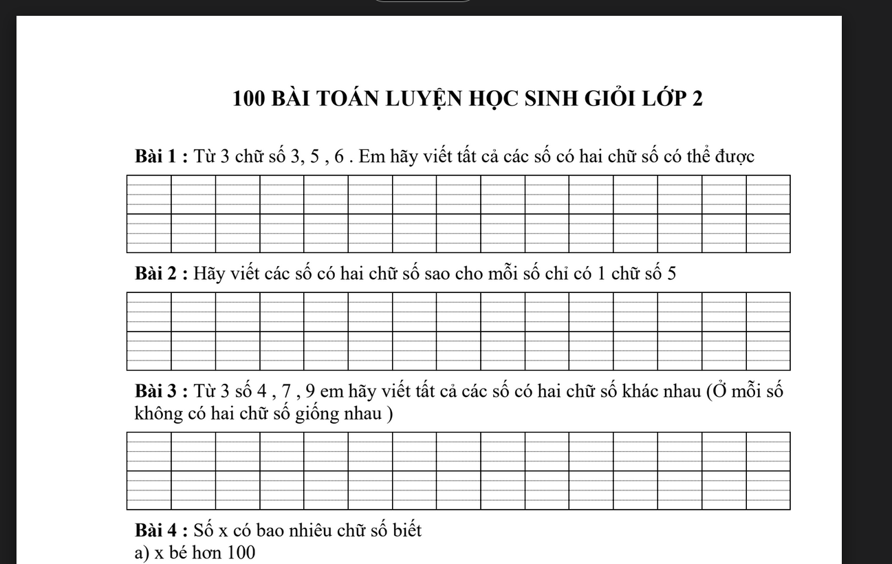 TẢI Các bài toán học sinh giỏi lớp 2, 100 bài toán luyện thi học sinh giỏi lớp 2 LINK DRIVE