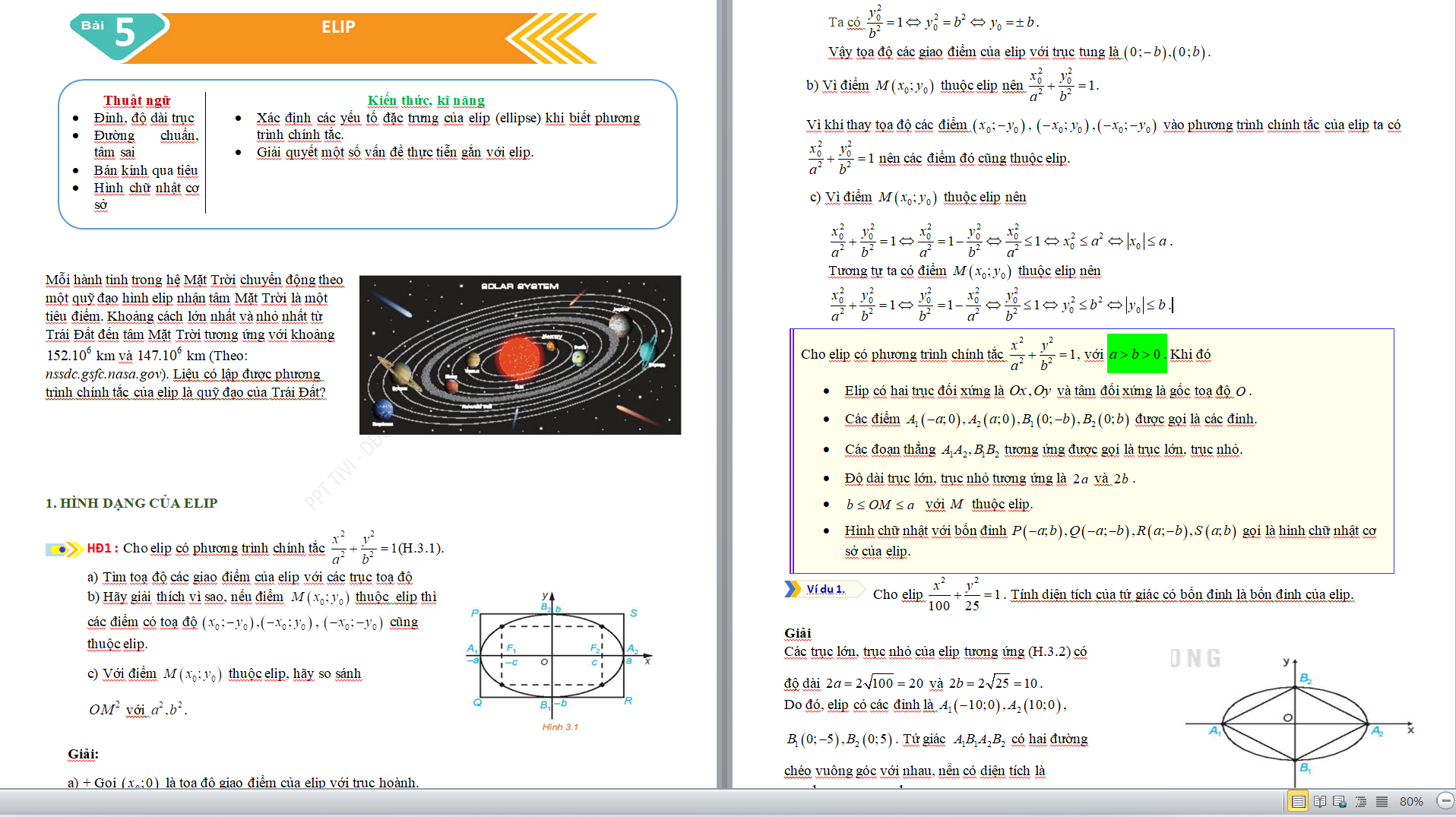 WORD + POWERPOINT GIÁO ÁN Chuyên đề Toán 10 Kết nối tri thức Chuyên đề 3: Ba đường conic và ứng dụng Bài 5: Elip