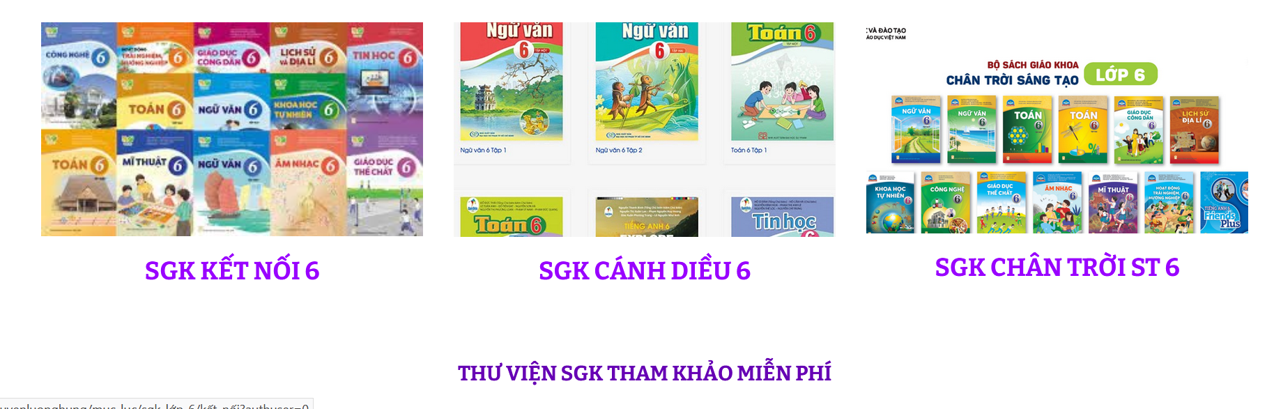 Bộ sách giáo khoa chương trình GDPT 2018 LỚP 6 BỘ SÁCH KẾT NỐI TRI THỨC VỚI CUỘC SỐNG, CHÂN TRỜI SÁNG TẠO LINK DRIVE