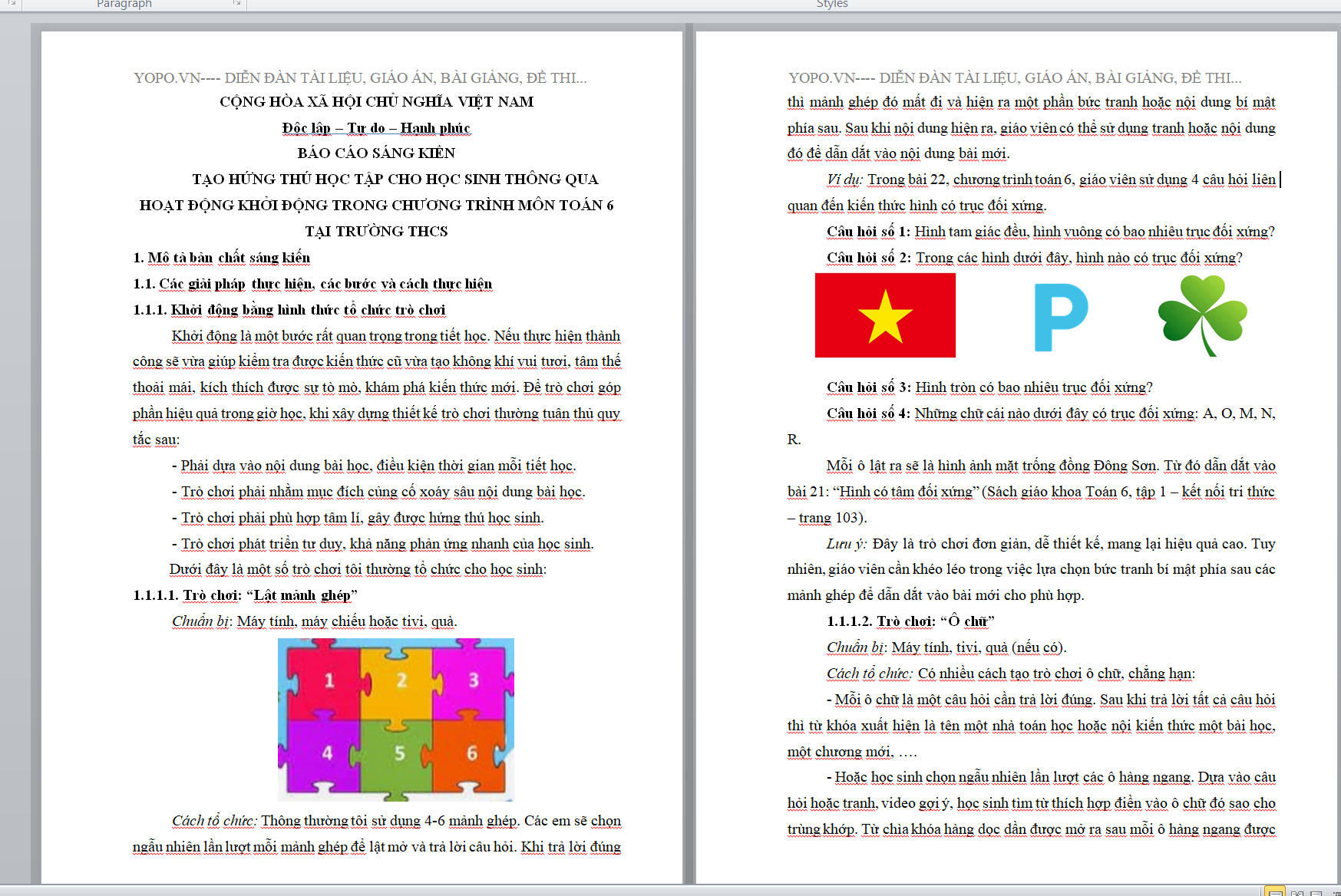 WORD TẠO HỨNG THÚ HỌC TẬP CHO HỌC SINH THÔNG QUA HOẠT ĐỘNG KHỞI ĐỘNG TRONG CHƯƠNG TRÌNH MÔN TOÁN 6 TẠI TRƯỜNG THCS THEO CHƯƠNG TRÌNH GDPT 2018