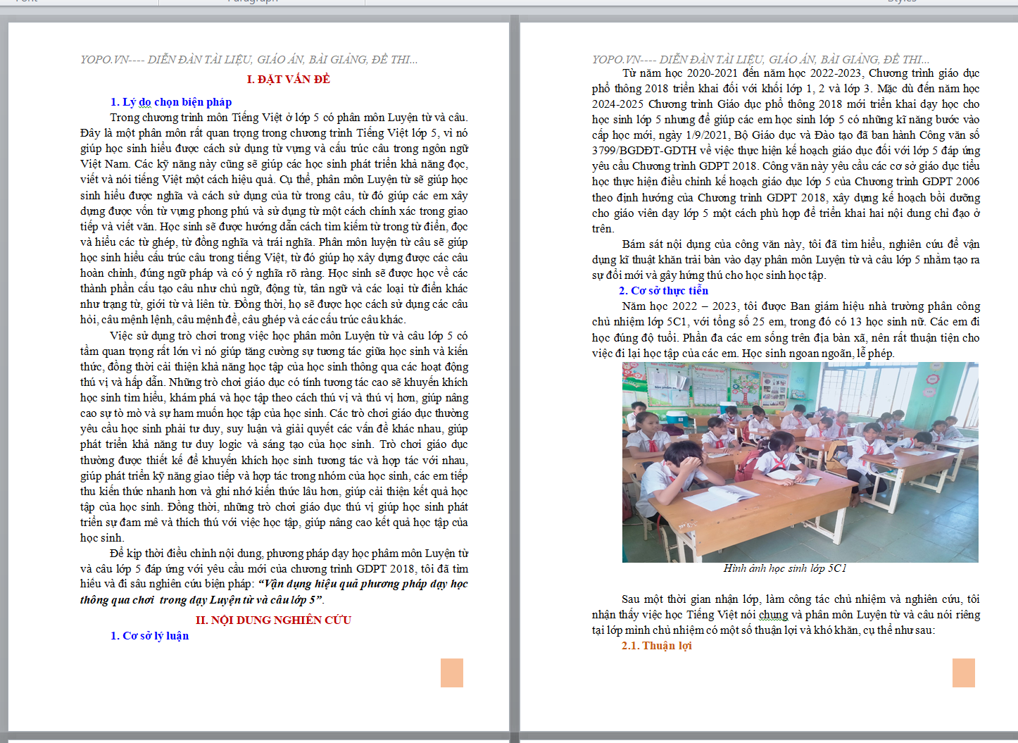 WORD Biện pháp: “Vận dụng hiệu quả phương pháp dạy học thông qua chơi trong dạy Luyện từ và câu lớp 5” NĂM 2023