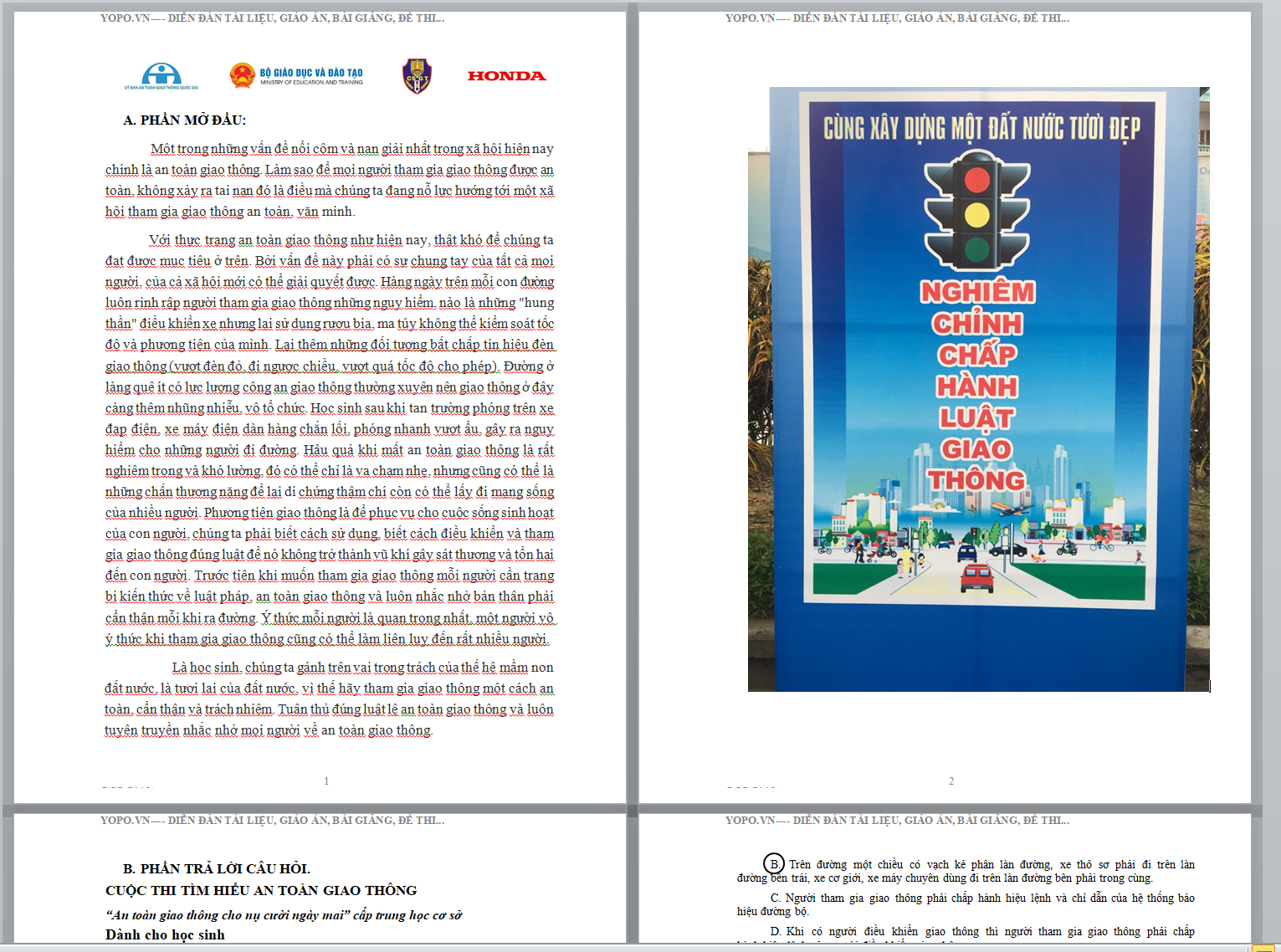 BÀI THI CUỘC THI TÌM HIỂU AN TOÀN GIAO THÔNG “An toàn giao thông cho nụ cười ngày mai” cấp trung học cơ sở Dành cho học sinh Năm học 2024 – 2025