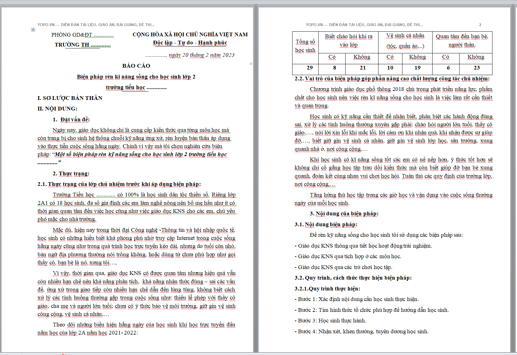 WORD + POWERPOINT BÁO CÁO Biện pháp rèn kĩ năng sống cho học sinh lớp 2 trường tiểu học CHƯƠNG TRÌNH GDPT 2018 NĂM 2023-2024