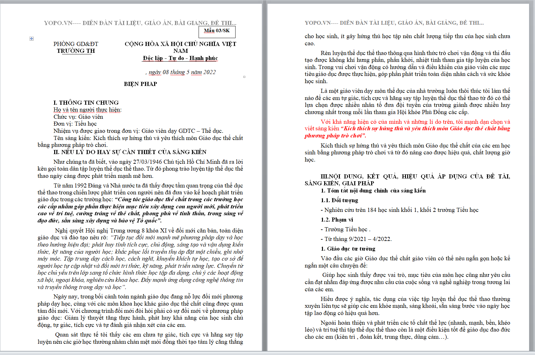 WORD Một số biện pháp Sử dụng phương pháp trò chơi nhằm kích thích sự hứng thú học tập môn Giáo dục thể chất lớp 1,2 * KHÔNG CÓ TRÊN MẠNG