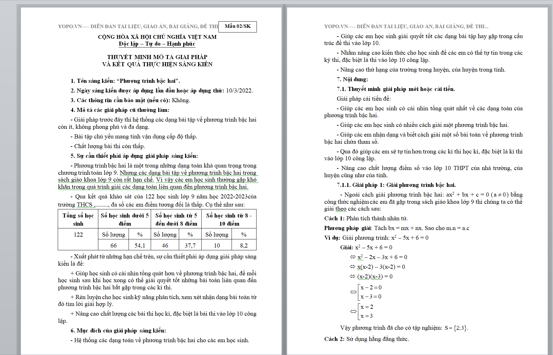 WORD Một số biện pháp giúp học sinh phát huy được tính tích cực, chủ động, sáng tạo trong quá trình làm bài tập “Phương trình bậc hai” ôn thi vào 10