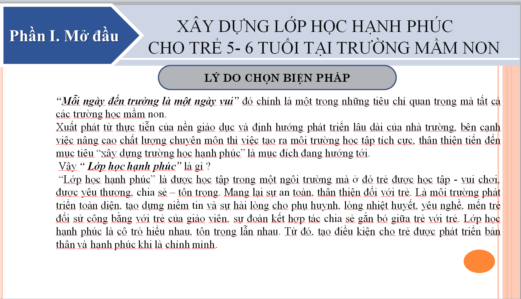 POWERPOINT BÁO CÁO XÂY DỰNG LỚP HỌC HẠNH PHÚC CHO TRẺ 5- 6 TUỔI TẠI TRƯỜNG MẦM NON NĂM 2023-2024