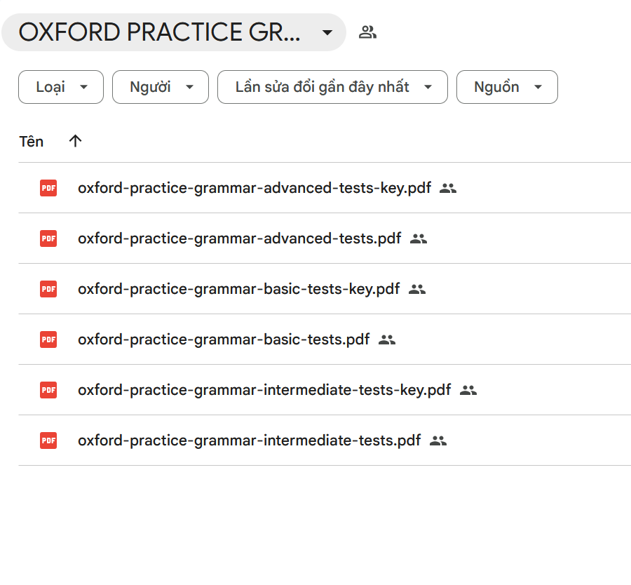 SÁCH OXFORD PRACTICE GRAMMAR TESTS, Bộ này gồm: Basic, Intermediate, Advanced LINK DRIVE