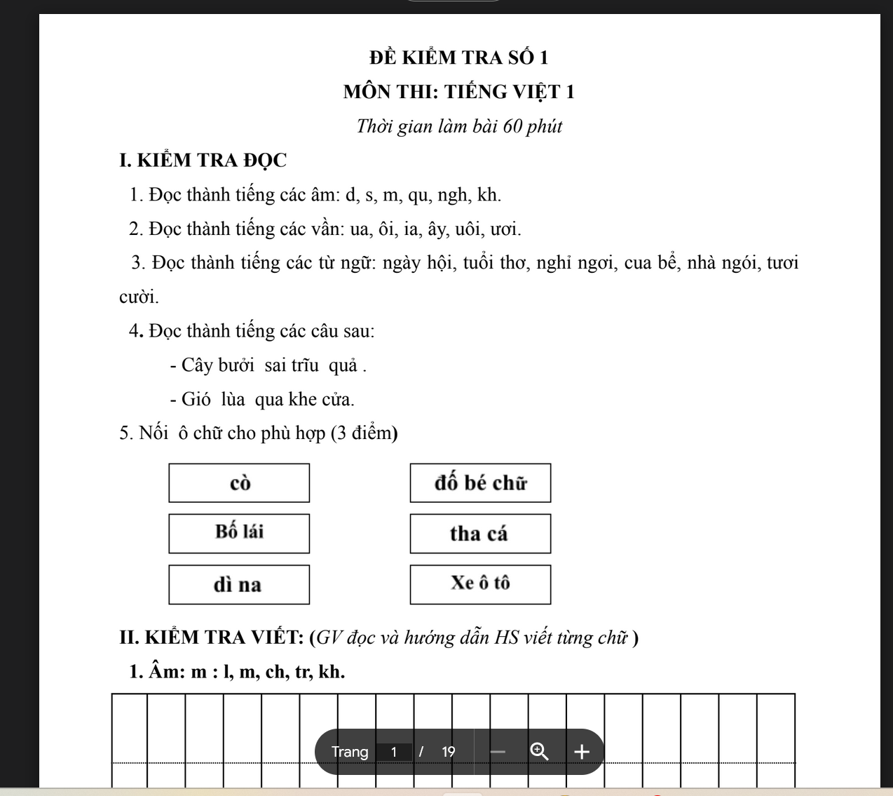 Bộ đề ôn thi học kì 1 môn tiếng việt lớp 1 + đề kiểm tra tiếng việt cuối kì 1 lớp 1 LINK DRIVE