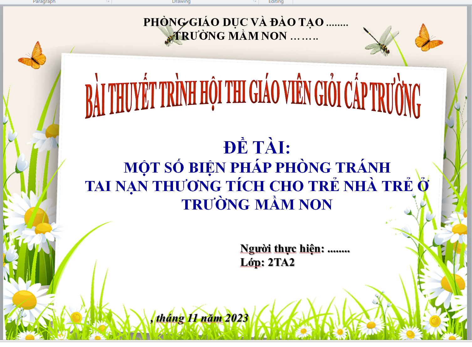 POWERPOINT BÁO CÁO MỘT SỐ BIỆN PHÁP PHÒNG TRÁNH TAI NẠN THƯƠNG TÍCH CHO TRẺ NHÀ TRẺ Ở TRƯỜNG MẦM NON NĂM 2023-2024