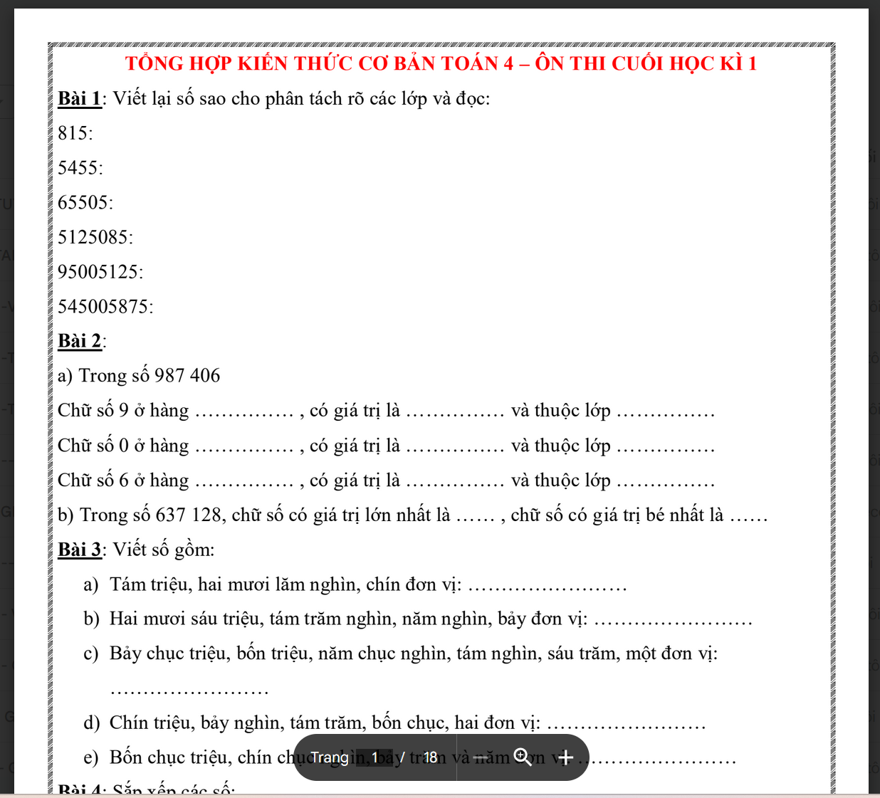 Đề cương ôn tập cuối kì 1 toán lớp 4 CÓ ĐÁP ÁN: TỔNG HỢP KIẾN THỨC CƠ BẢN TOÁN 4 - ÔN THI CUỐI HỌC KÌ 1. NĂM 2024-2025 LINK DRIVE