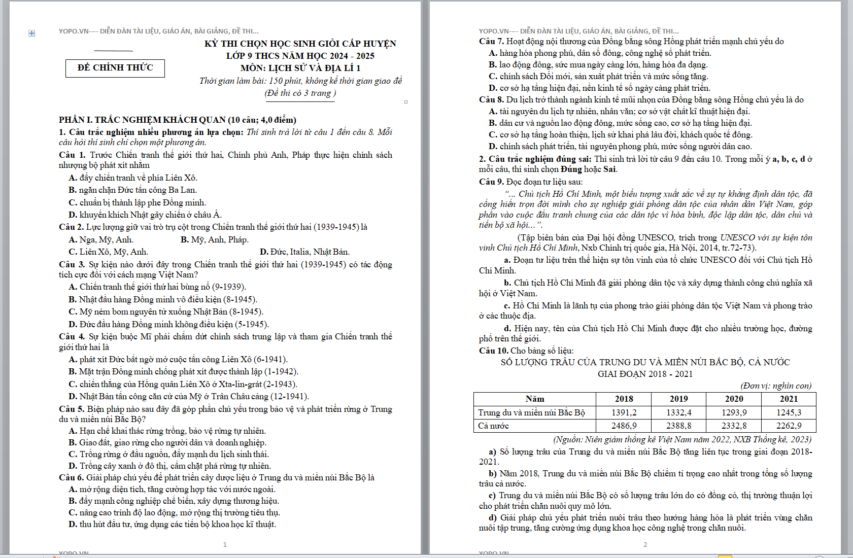 2 Đề thi học sinh giỏi lịch sử địa lí lớp 9 có đáp án năm 2024-2025 SỞ GIÁO DỤC VÀ ĐÀO TẠO Huyện Yên Lập, Phú Thọ